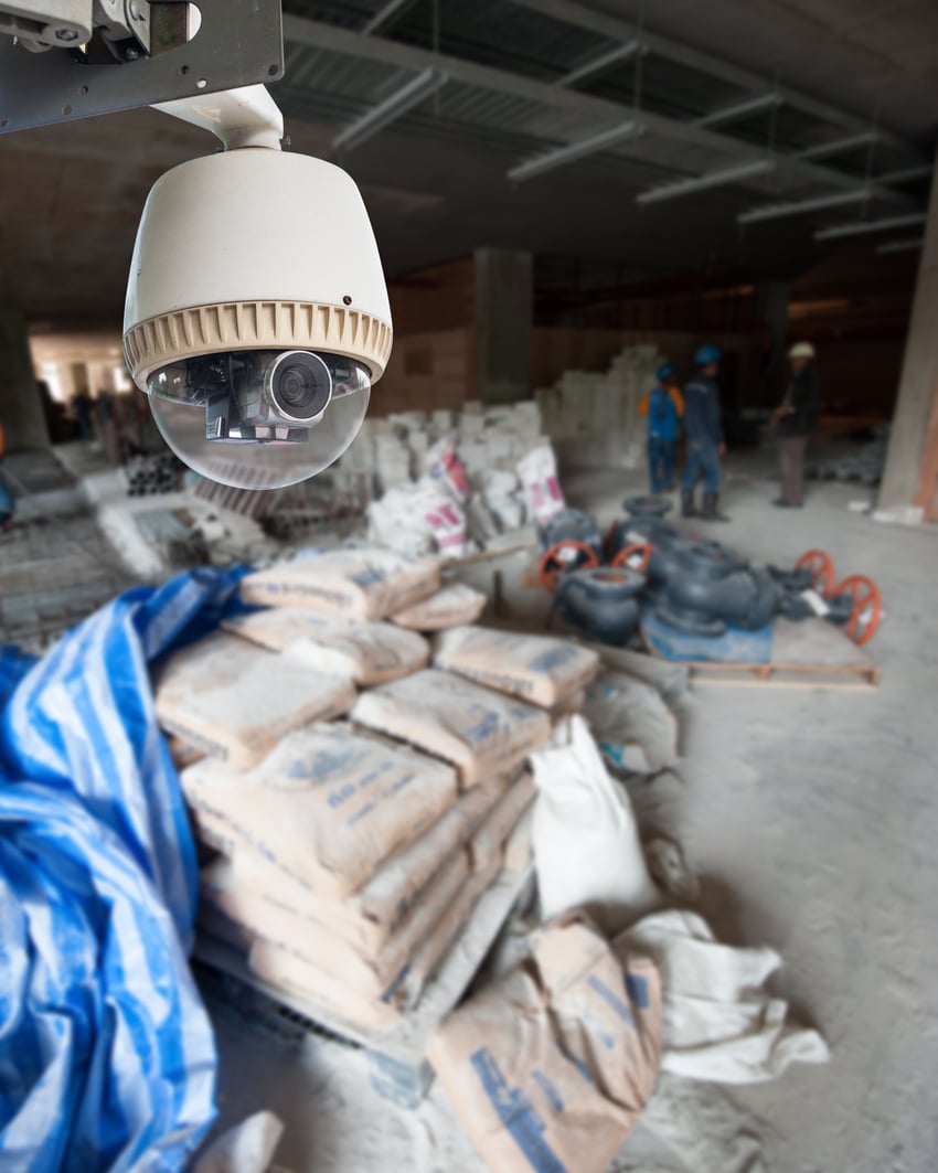 CCTV Camera operating Workers Working on Construction Site