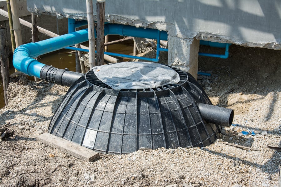 Waste treatment tank or septic tank installation  in construction site