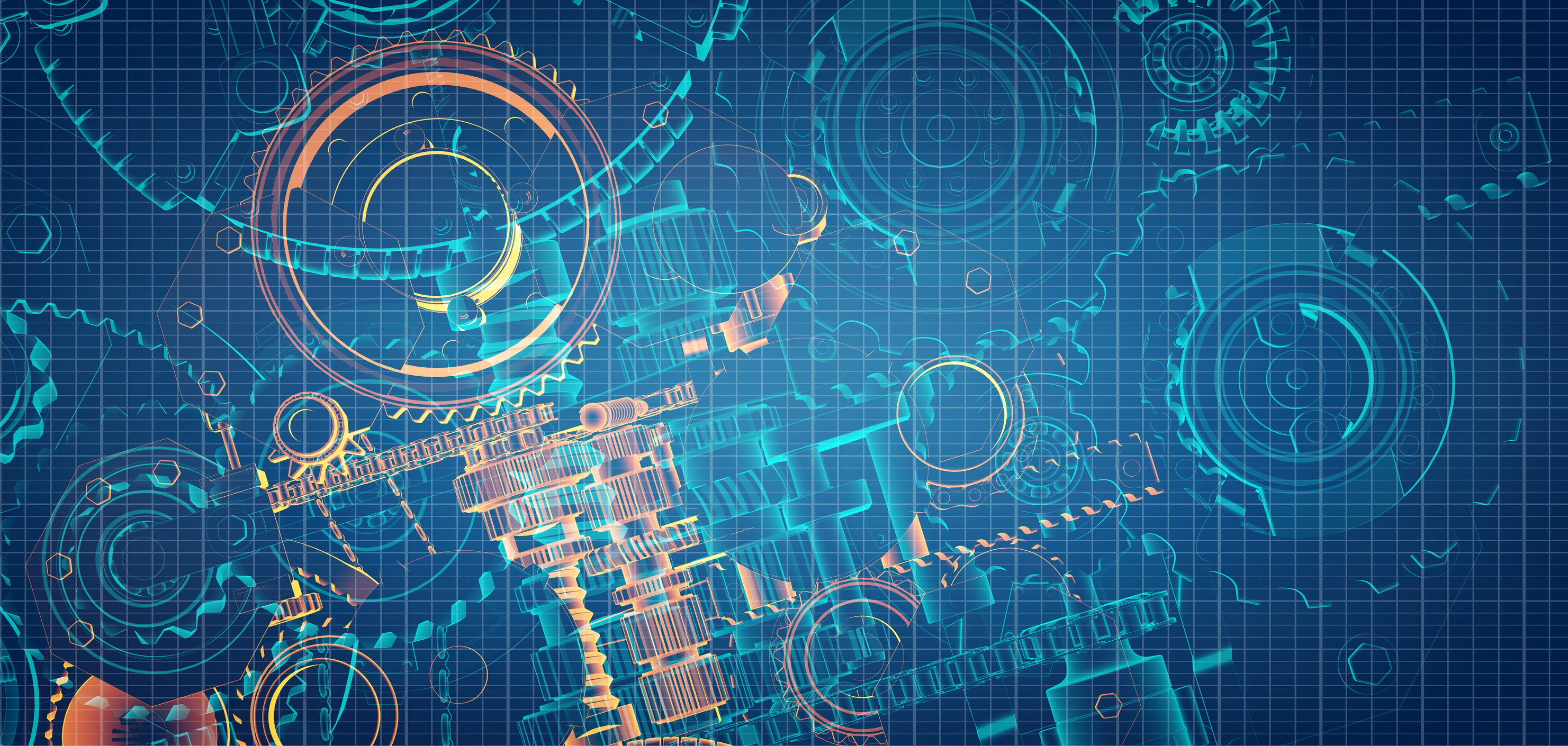 Blueprint project of engine design with gears